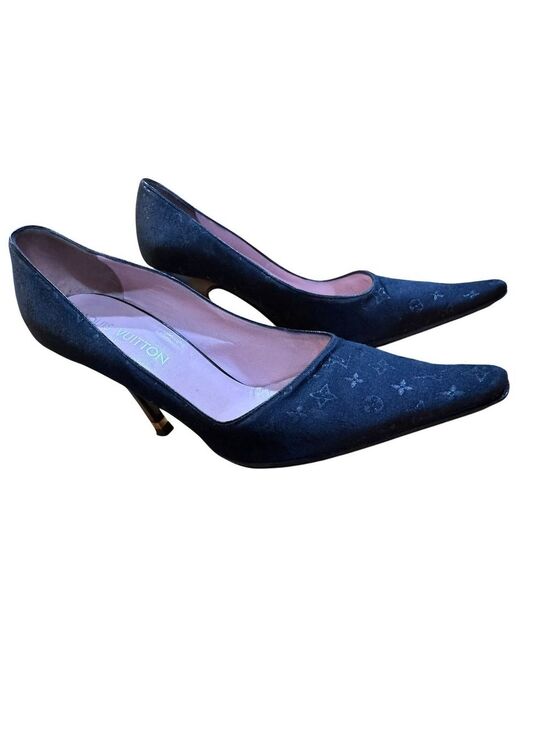 Louis Vuitton Shoes - Louis Vuitton Black Monogram Mini Lin Satin Pumps in Box With COA